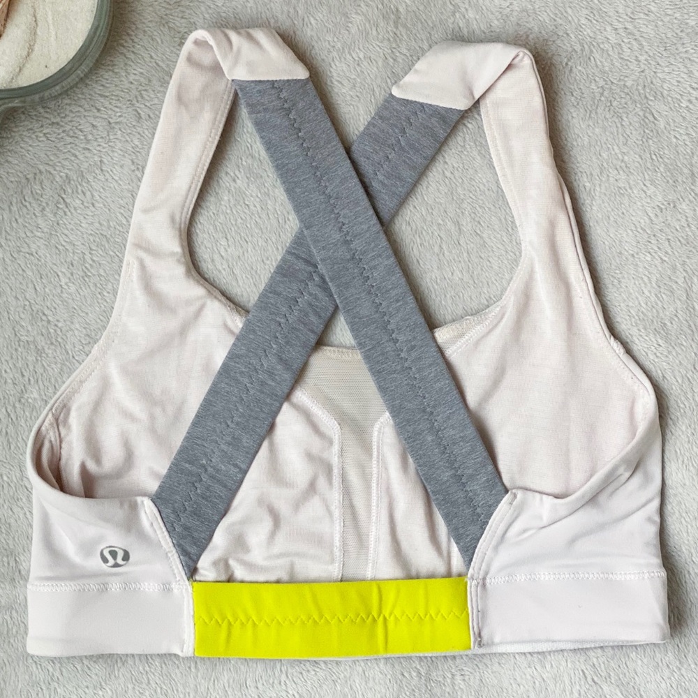 Lululemon Bra Colorblock Sz 2 Pink Green Gray Pastel Crossback